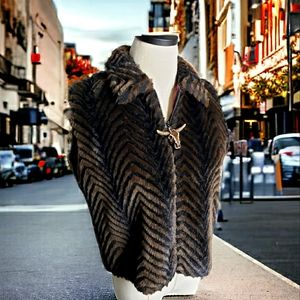 Faux Mink Vest Zip Front Grandma Core Mob Wife Painted Pony Sz S/M Vintage Vest